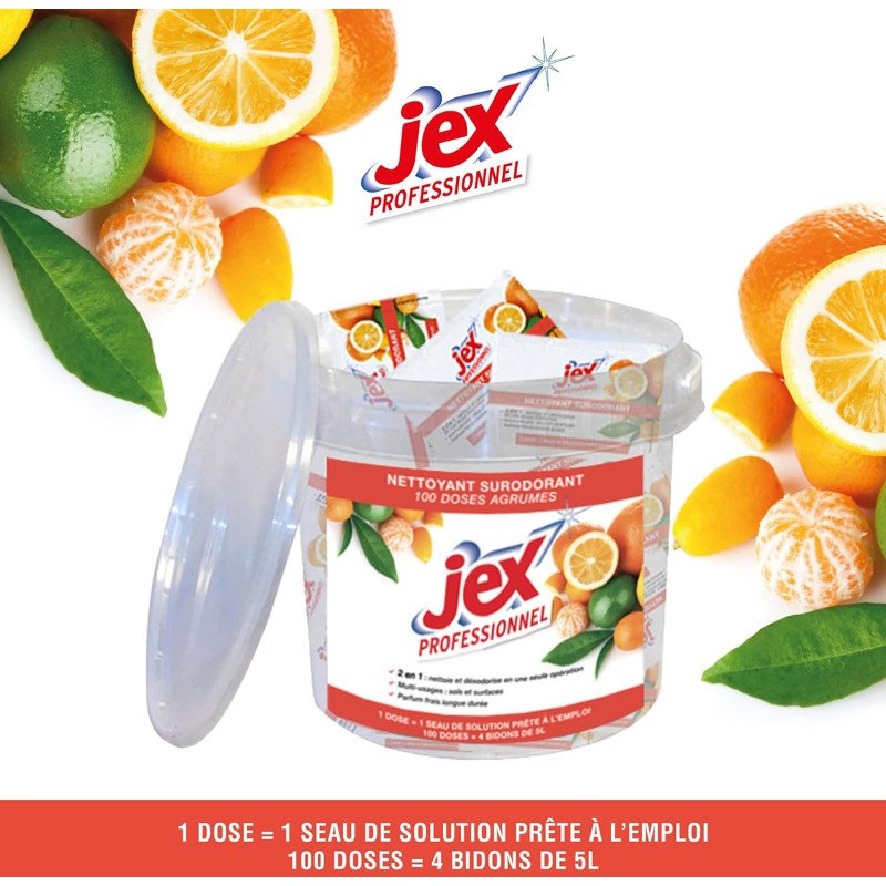 Nettoyant surodorant multi-usages Jex Professionnel agrumes - Seau de 100 doses