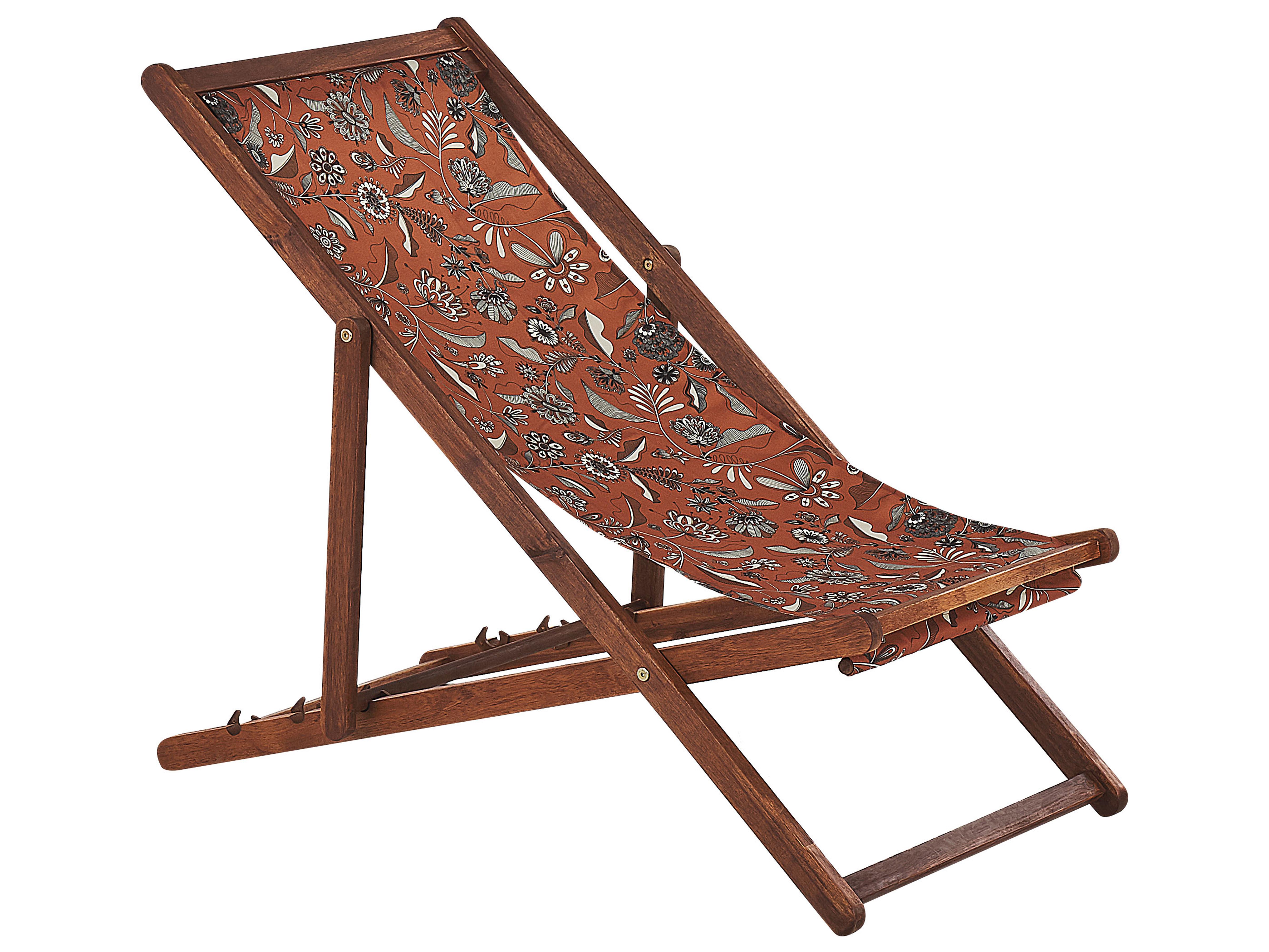Set van 2 inklapbare ligstoelen ANZIO met vervangingshoezen Bloemen motief Acaciahout Donkerbruin