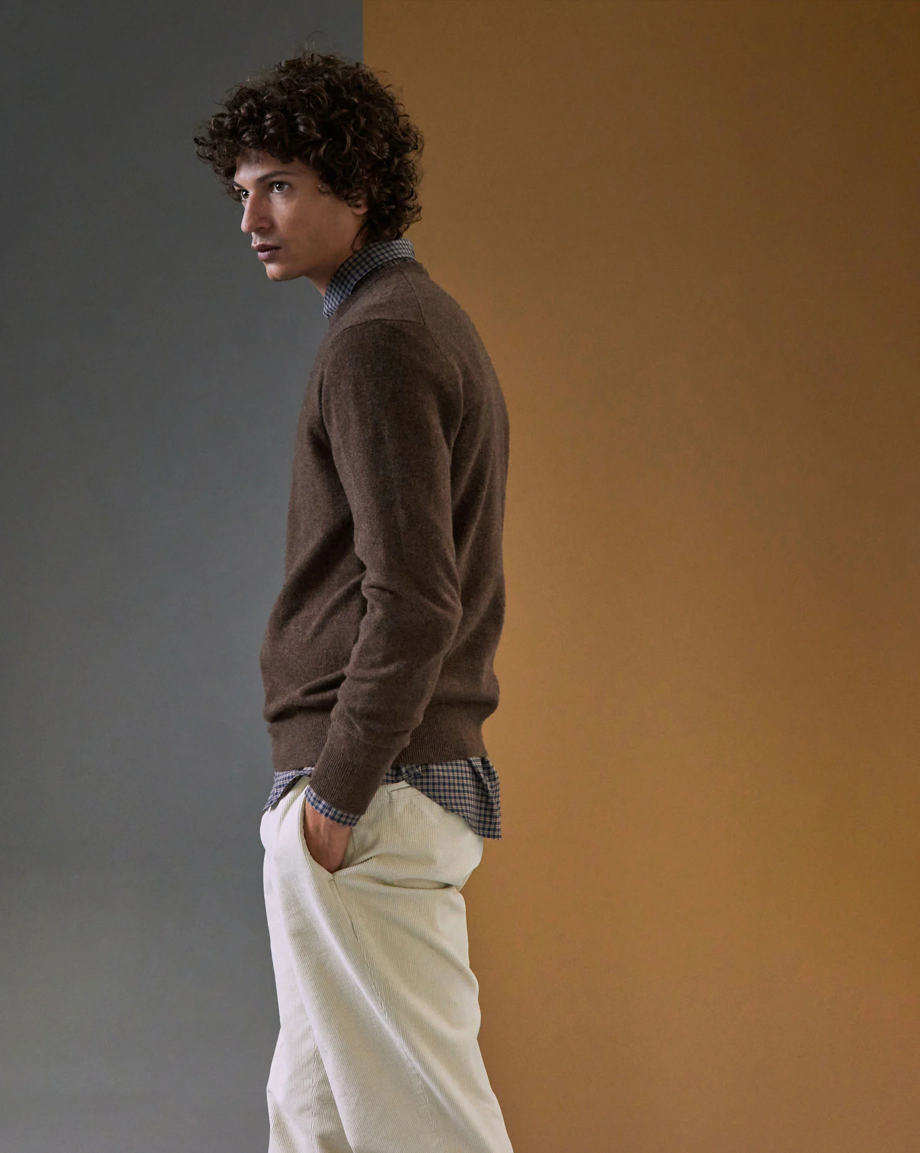 Pull homme col rond en cachemire 2 fils | Marron