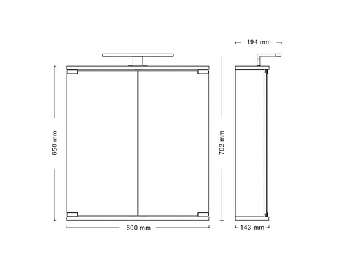 LED spiegelkast Jokey Kandi 60 x 19,4 x 70,2 cm wit hoogglans 2 deuren