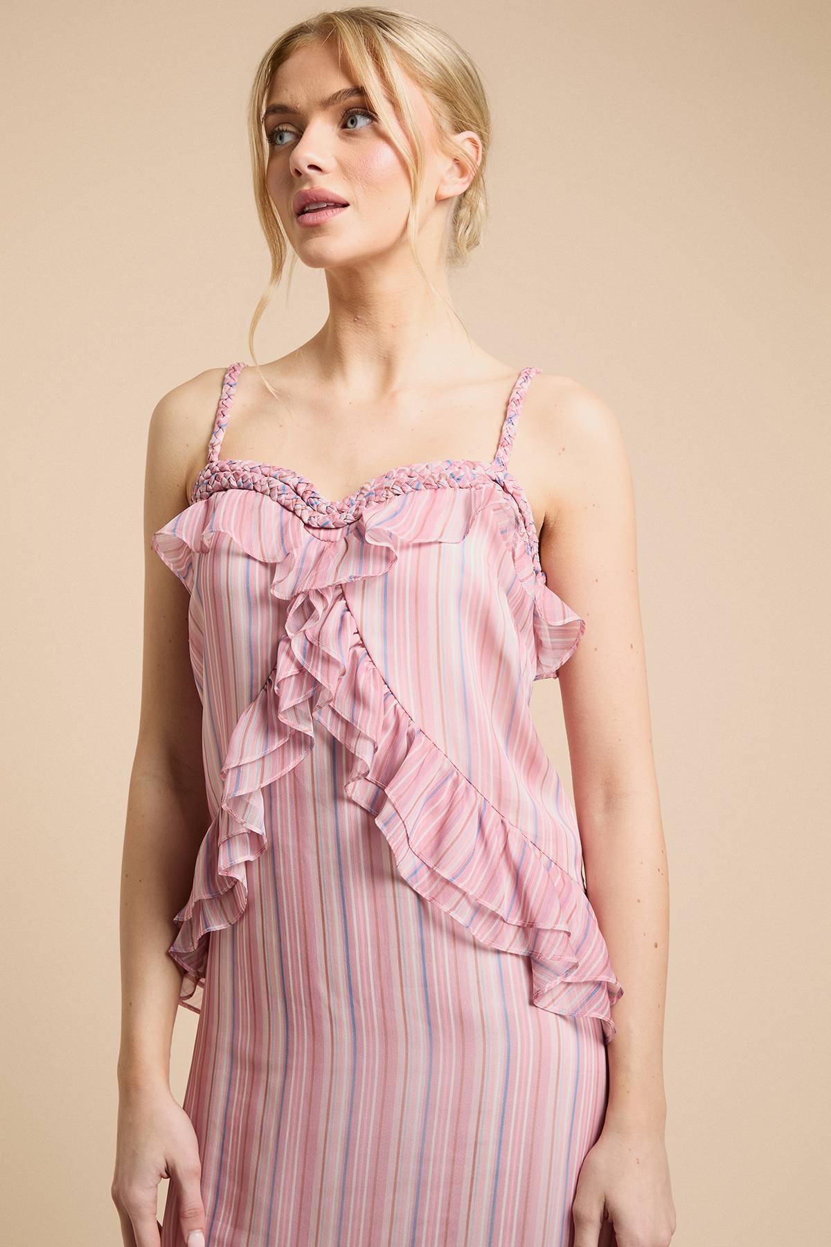 Oasis Robe Caraco Midaxi À Volants Avec Détail De Corde À L'encolure