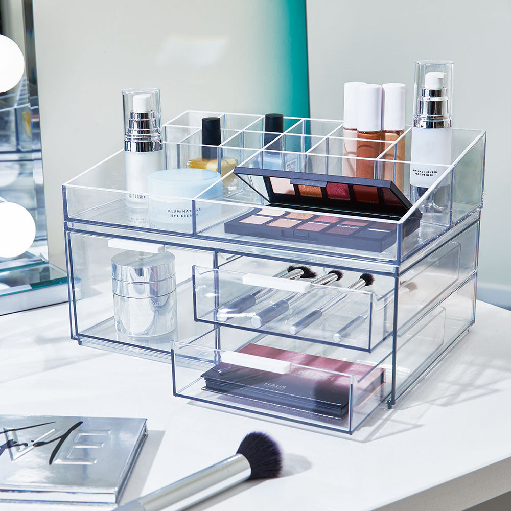 Make-up Organizer, 3 Lades, Breed, 30.5 x 20.3 x 11.4 cm, Transparant
