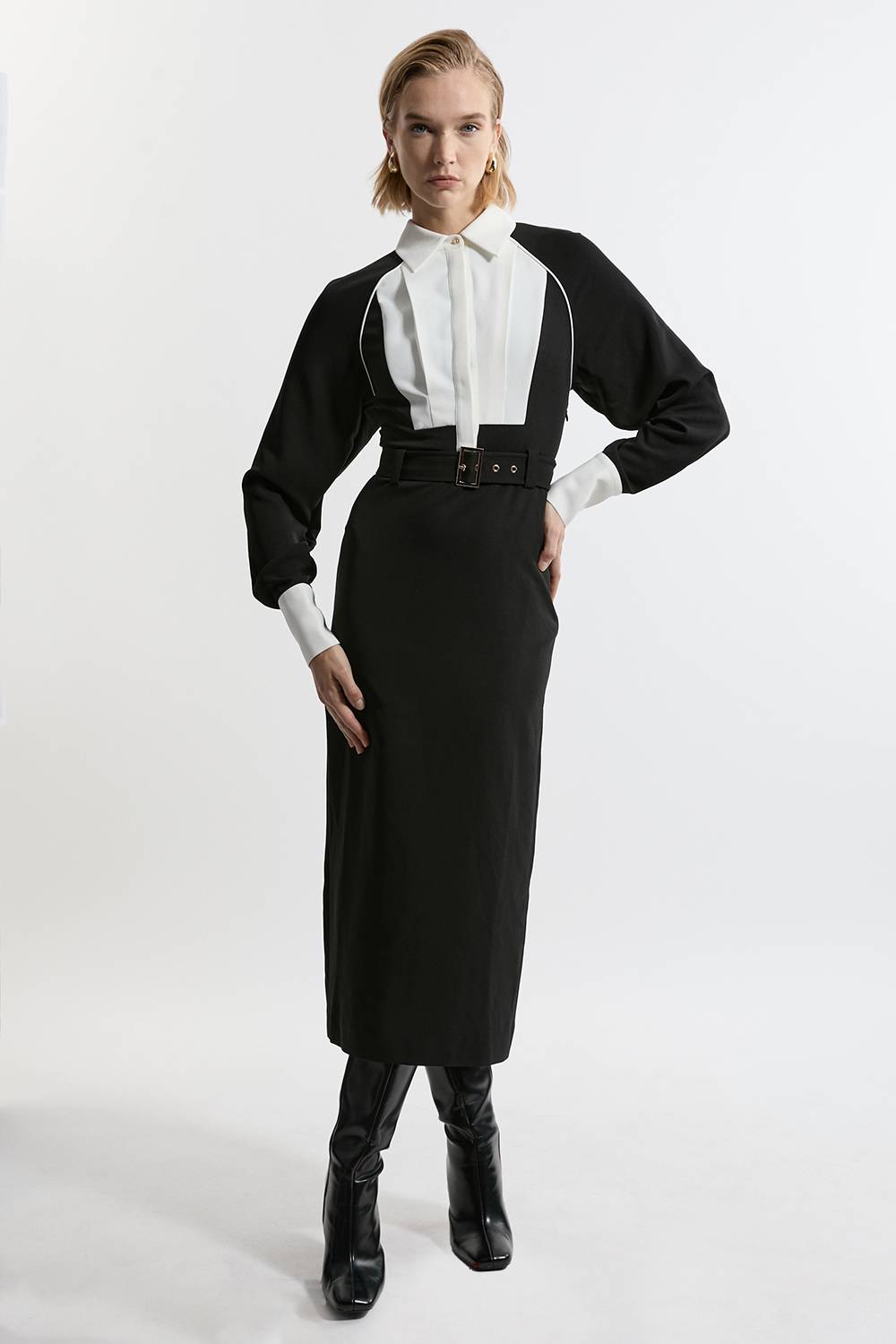 KarenMillen Petite robe maxi tissée en sergé à col contraste