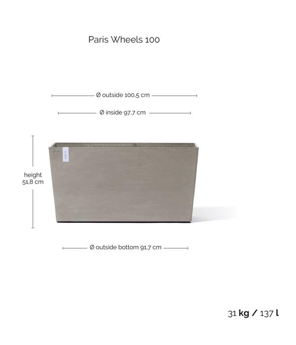 Ecopots Kunststoff-Kasten Paris mit Rollen,