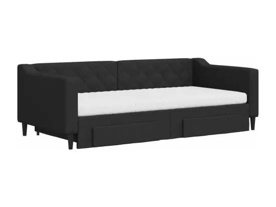 Lit de jour avec gigogne et tiroirs noir 90x190 cm tissu