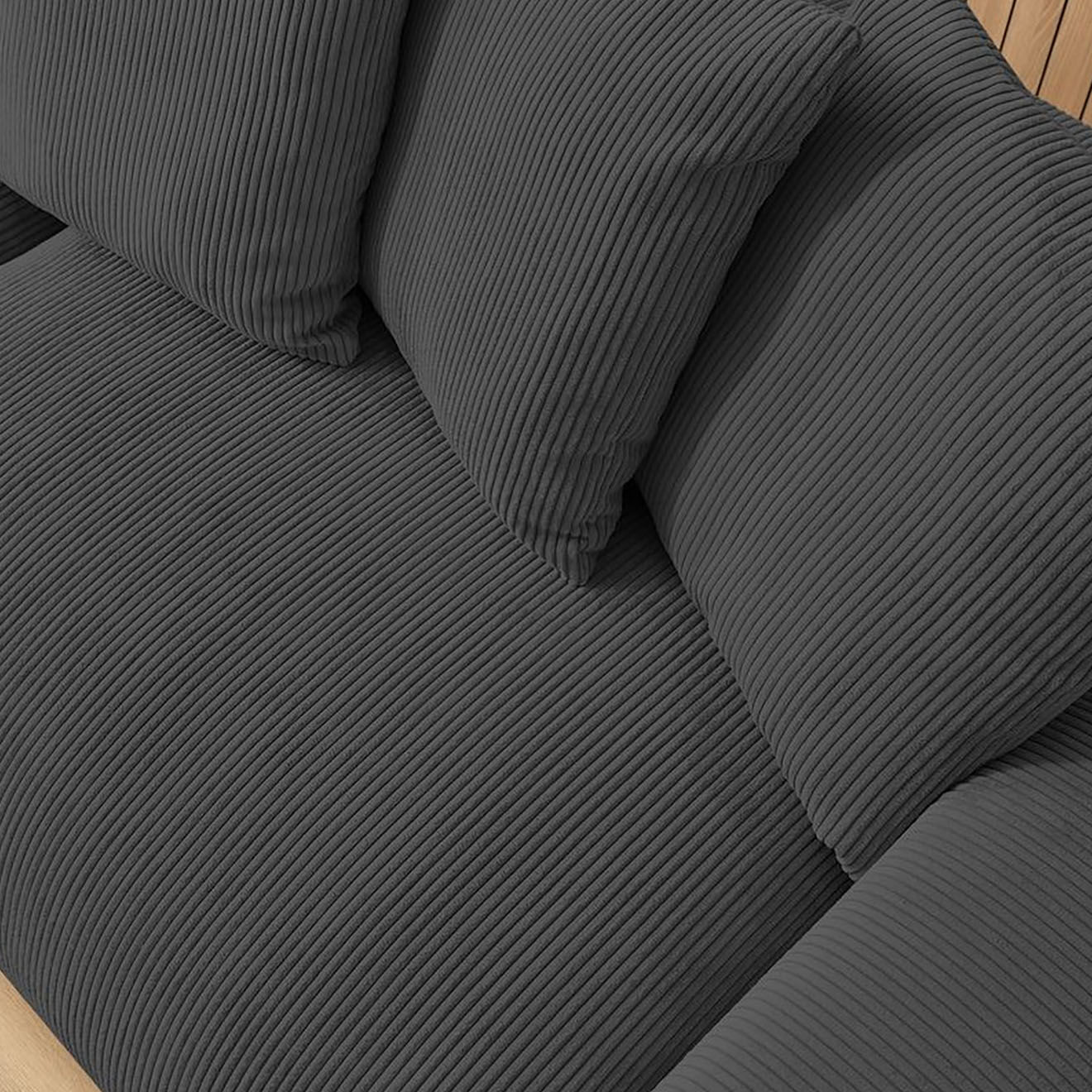 Bobochic Canapé 4 places moelleux voltaire velours côtelé gris foncé - 320x124x75 cm