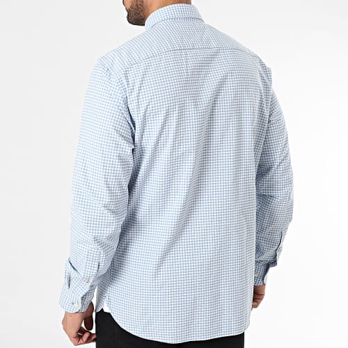 Chemise Manches Longues Oxford Gingham Bleu Clair Blanc