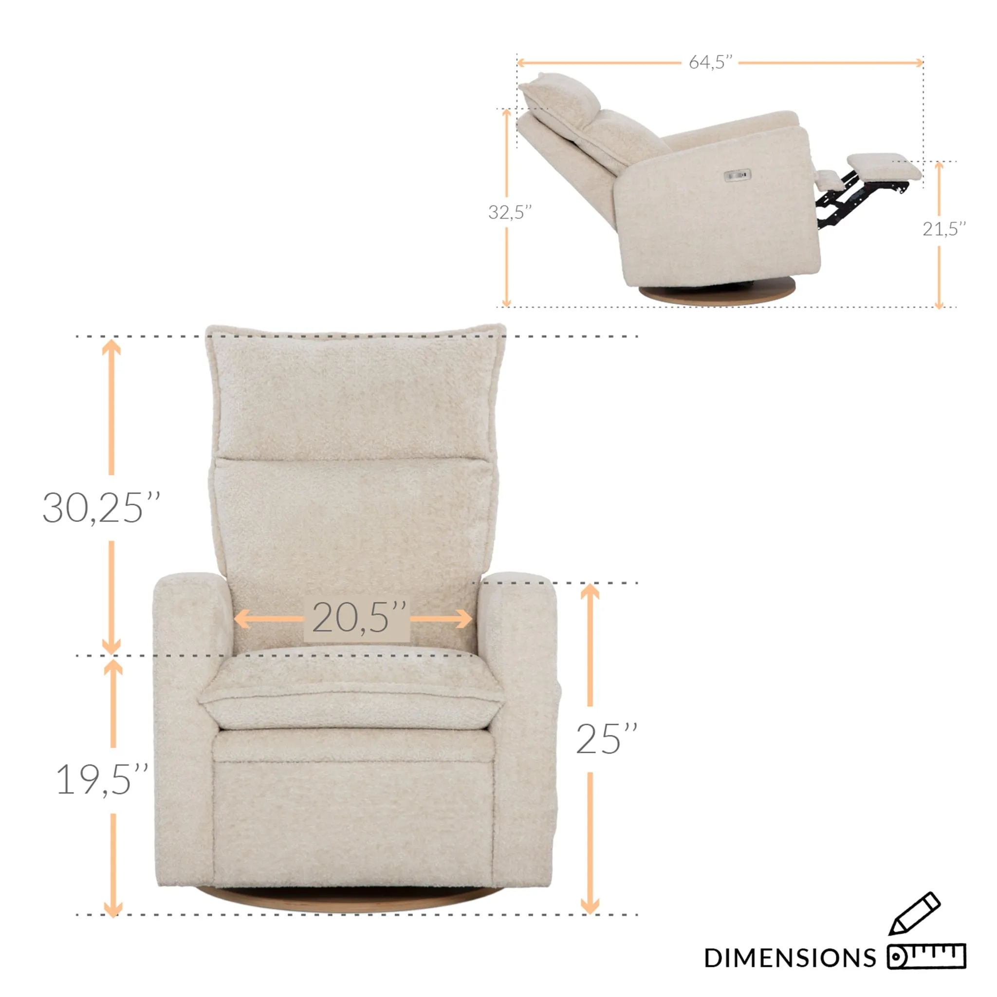 Jaymar BB Fauteuil Berçant et Pivotant Arya - Puppy Sand avec Mécanisme Électrique