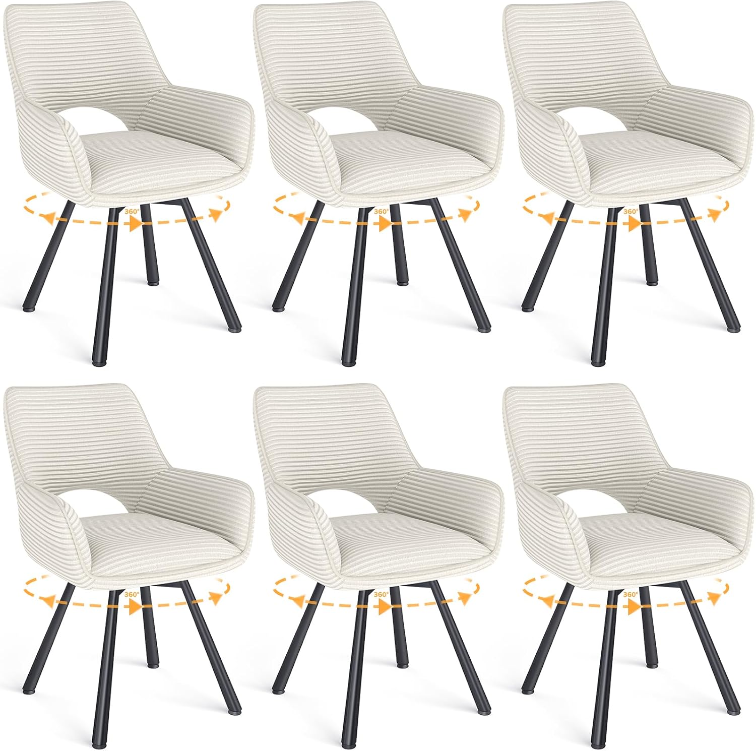 Esszimmerstühle 6er Set Drehbar 360°,Armlehnstuhl mit Metallbeine,geeignet als Stühle Esszimmer,Samt Stuhl,Küchenstühle,Wohnzimmerstuhl,Polsterstuhl mit Samtigem Gefühl,Beige