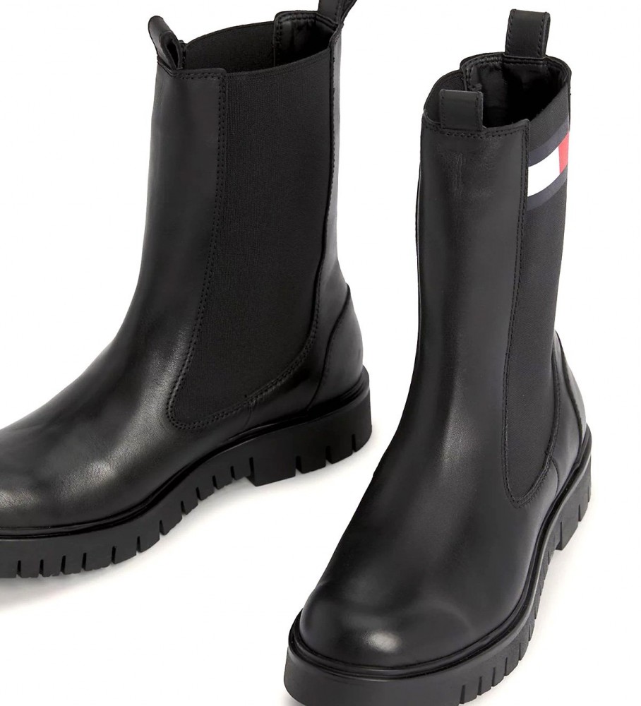 Botas Chelsea Tommy Jeans de cano alto em couro preto
