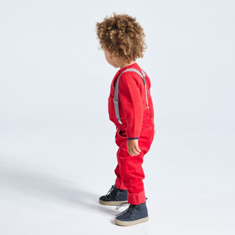 Pantalon velours fantaisie à bretelles rouge bébé garçon Rouge