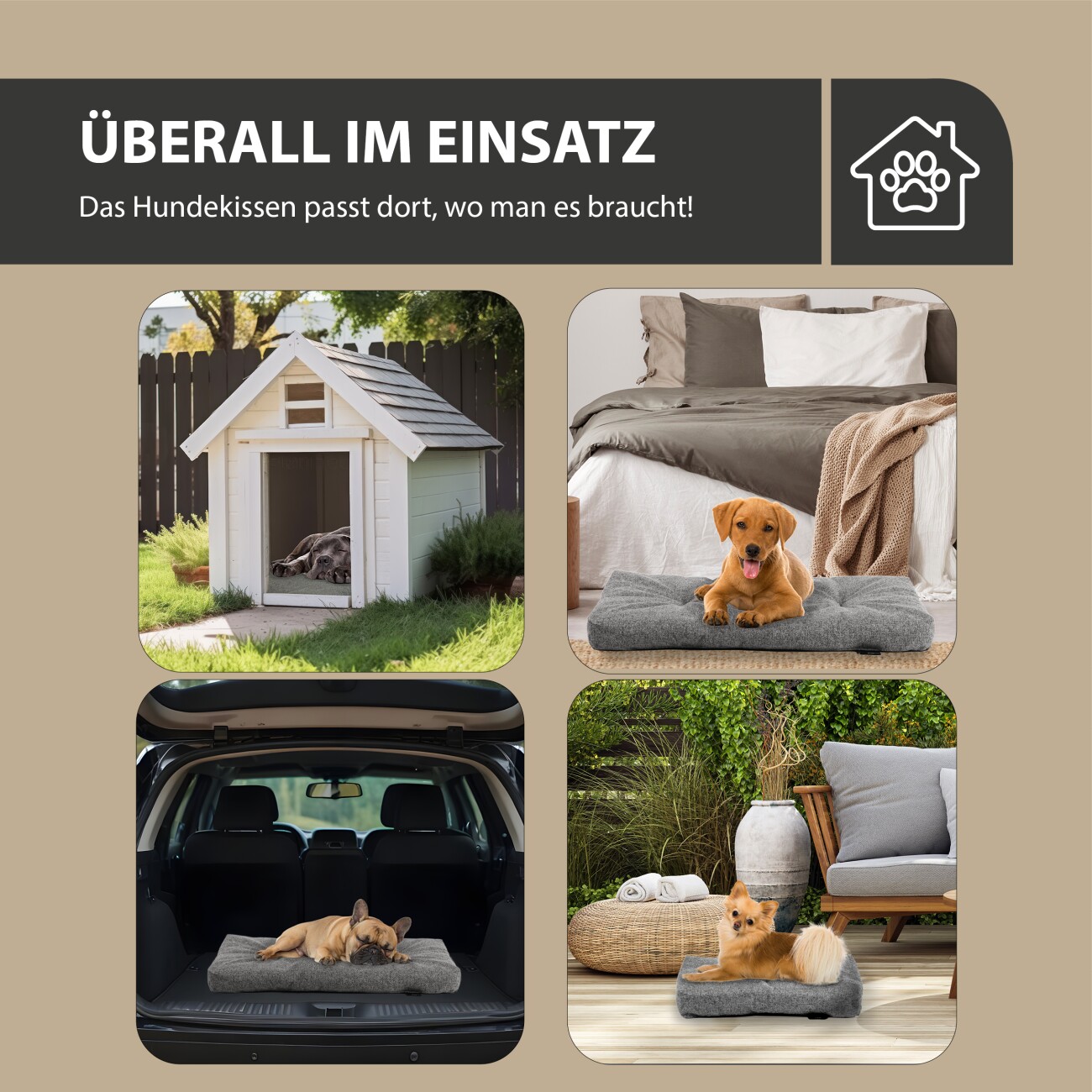 Rohrschneider ® Hundebett mit Anti-Rutsch-Boden, strapazierfähiges Kissen für Hunde und Katzen, B47 x T30 x H7 cm, inkl. Gratis-Wassernapf