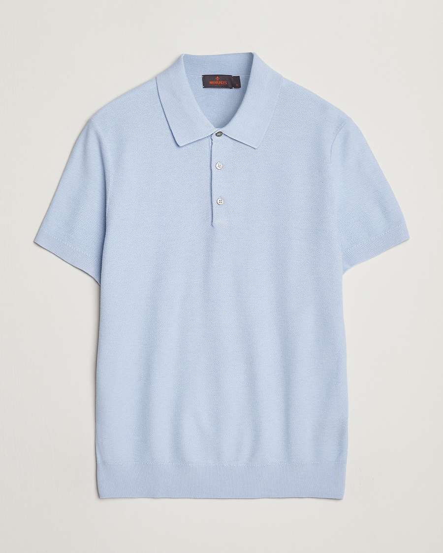 Morris Walter Knitted Polo Light Blue