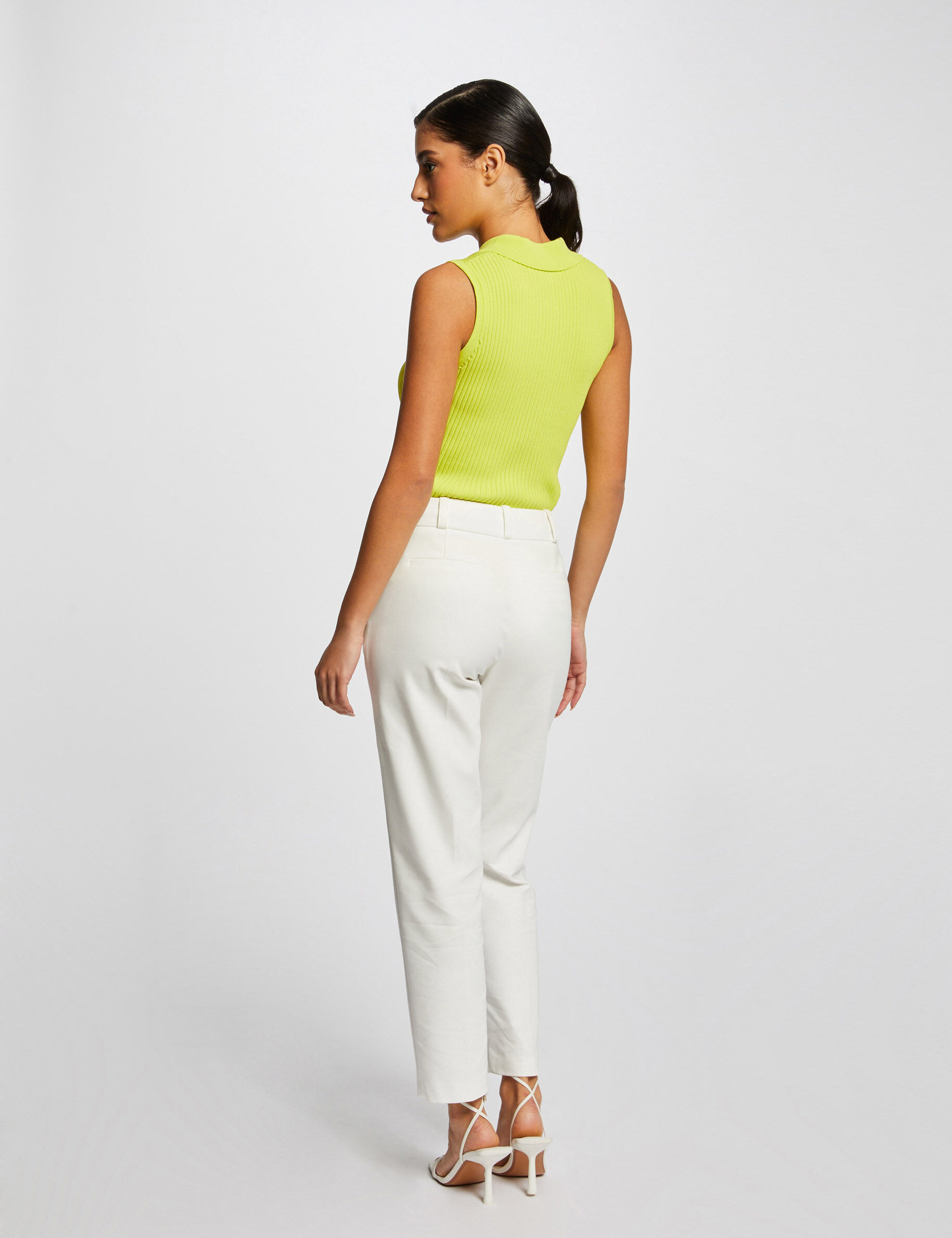 Pull débardeur sans manches col polo anis femme - anis
