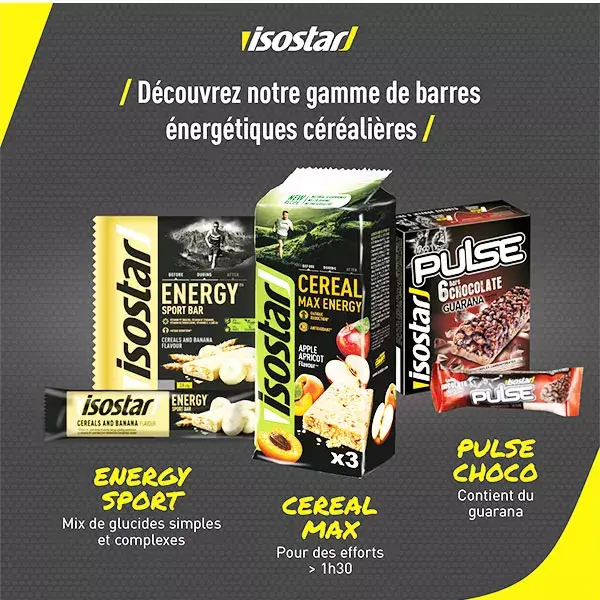Barra energética Isostar Cereal Max Energy com chocolate e avelã (3 unidades)