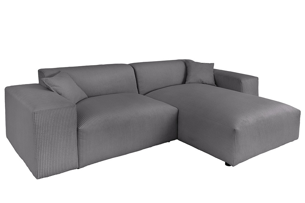 Modernes Ecksofa SIGNATUR 260cm anthrazit Cord beidseitig stellbar inkl. Kissen