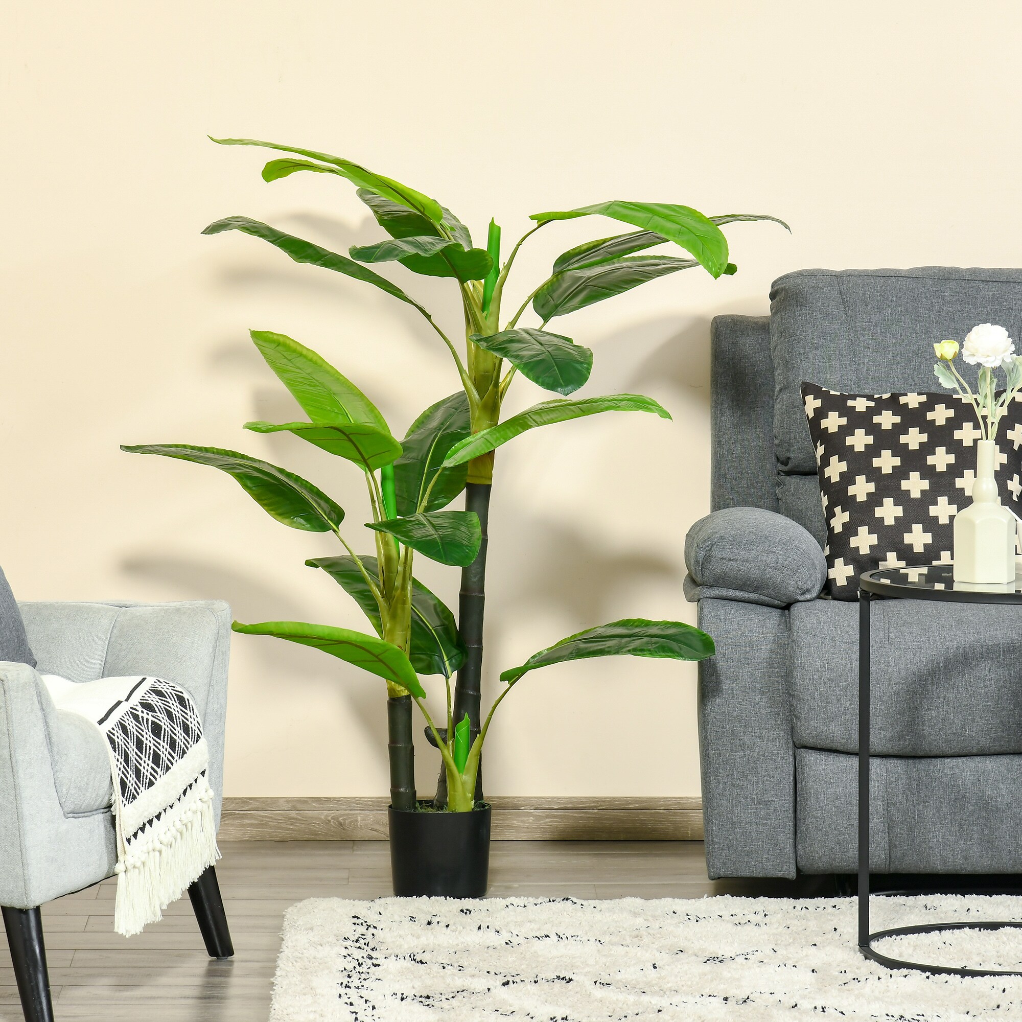 HOMCOM künstliche Pflanze mit Bananenbaum Design grün 17L x 17B x150H cm