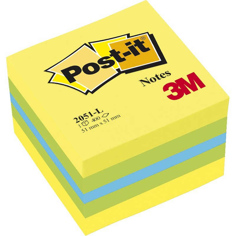 Bloc cube repositionnable couleur Post-it 51 x 51 mm - bloc de 400 feuilles