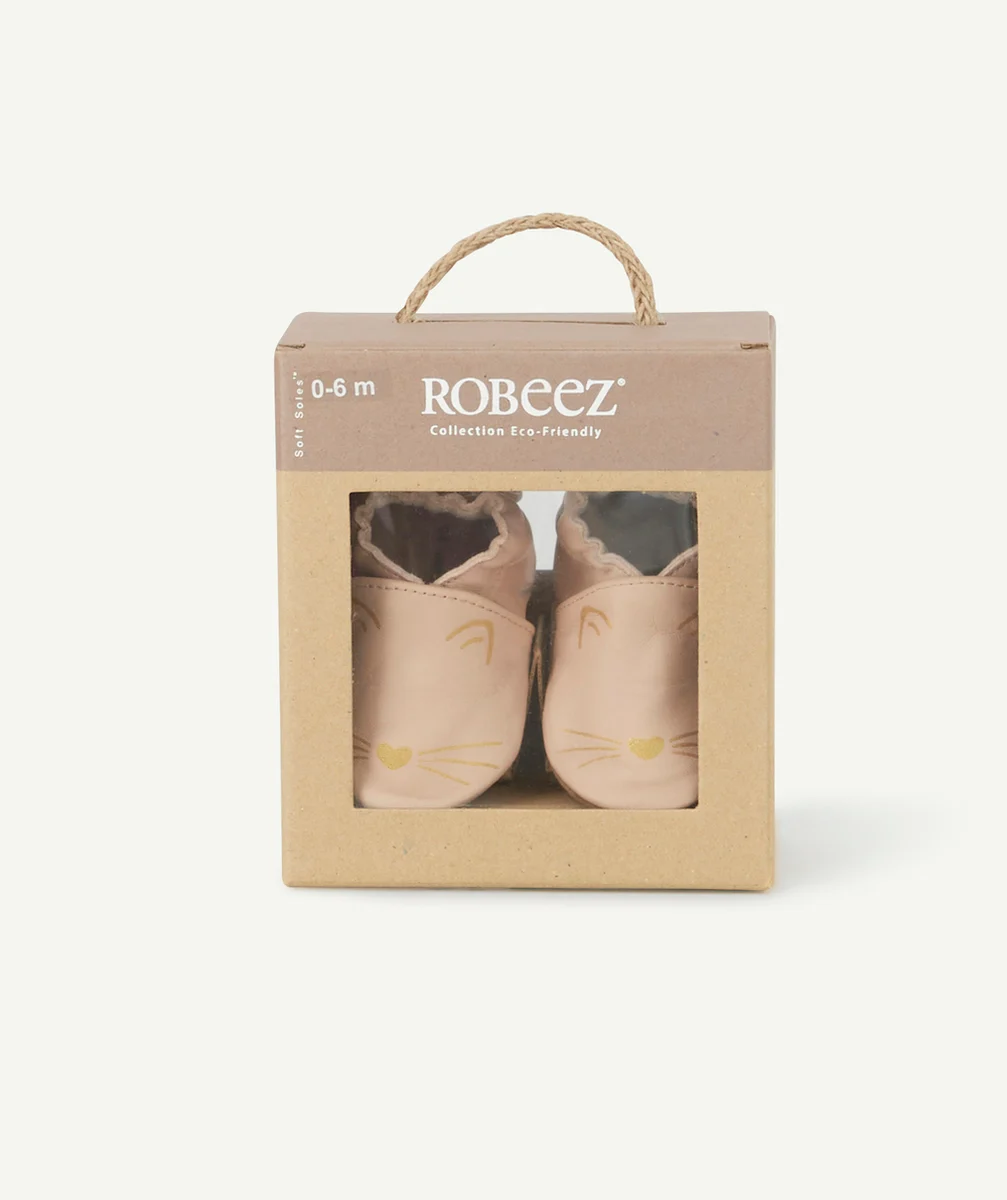 ROBEEZLES CHAUSSONS EN TANNAGE VÉGÉTAL ROSE PÂLE AVEC CHATS