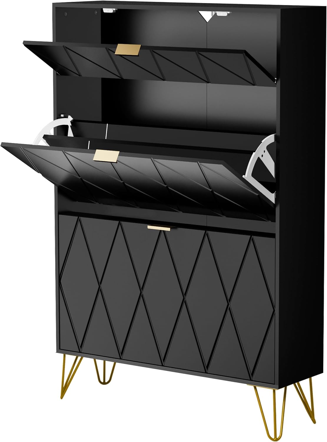 UEV Schuhschrank mit 2 Klappen, 80 x 24 x 120 cm für 16 Paar Schuhe mit 1 Schubladen, Schuhschrank Schwarz, Schuhkipper Schmal, Schrank Flur Schuhkommode im Flur, Platzsparend