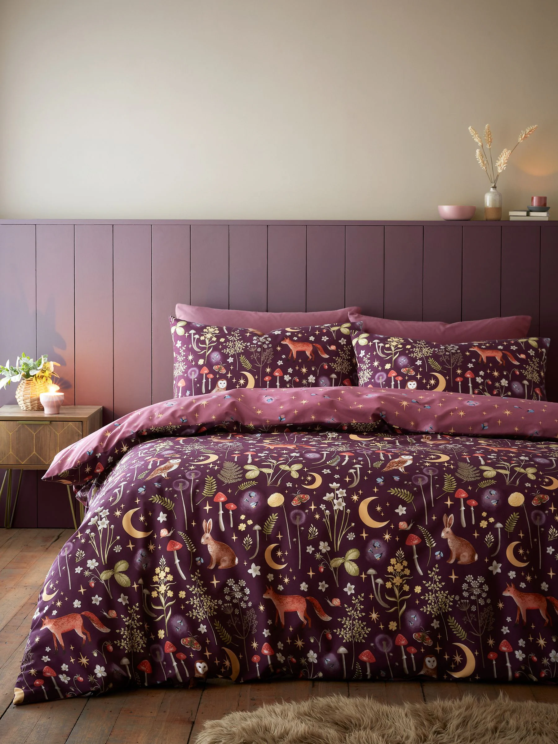 Catherine Lansfield Enchanted Twilight dekbedovertrek met dierenprint en kussensloop