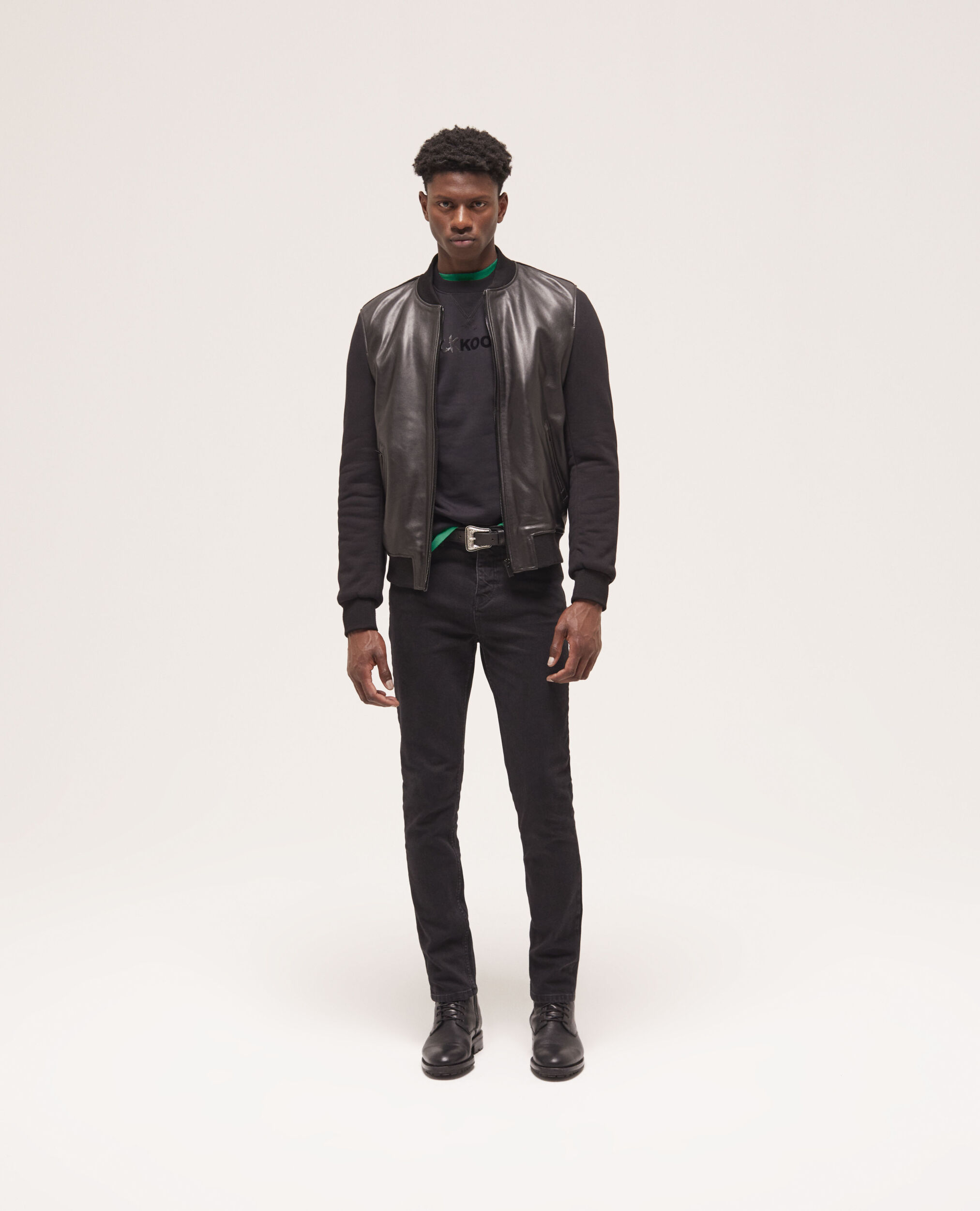 Blouson détails cuir noir