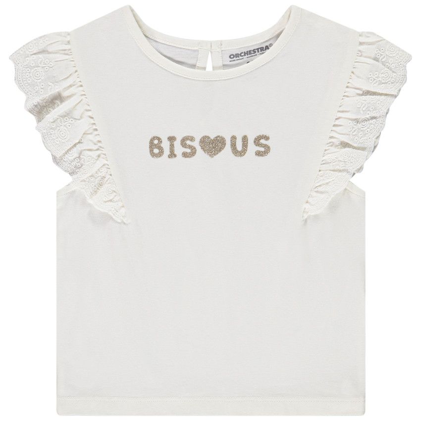 T-shirt manches courtes en broderie anglaise pour bébé fille - Ecru
