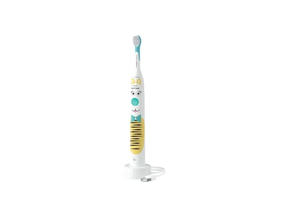 Philips For Kids Design a Pet Edition HX3601/01 Elektrisk tandbørste, Barn, Sonisk tandbørste, Blød, Super sensitive, Blå, Hvid, 4 x 30 sek., Batteri