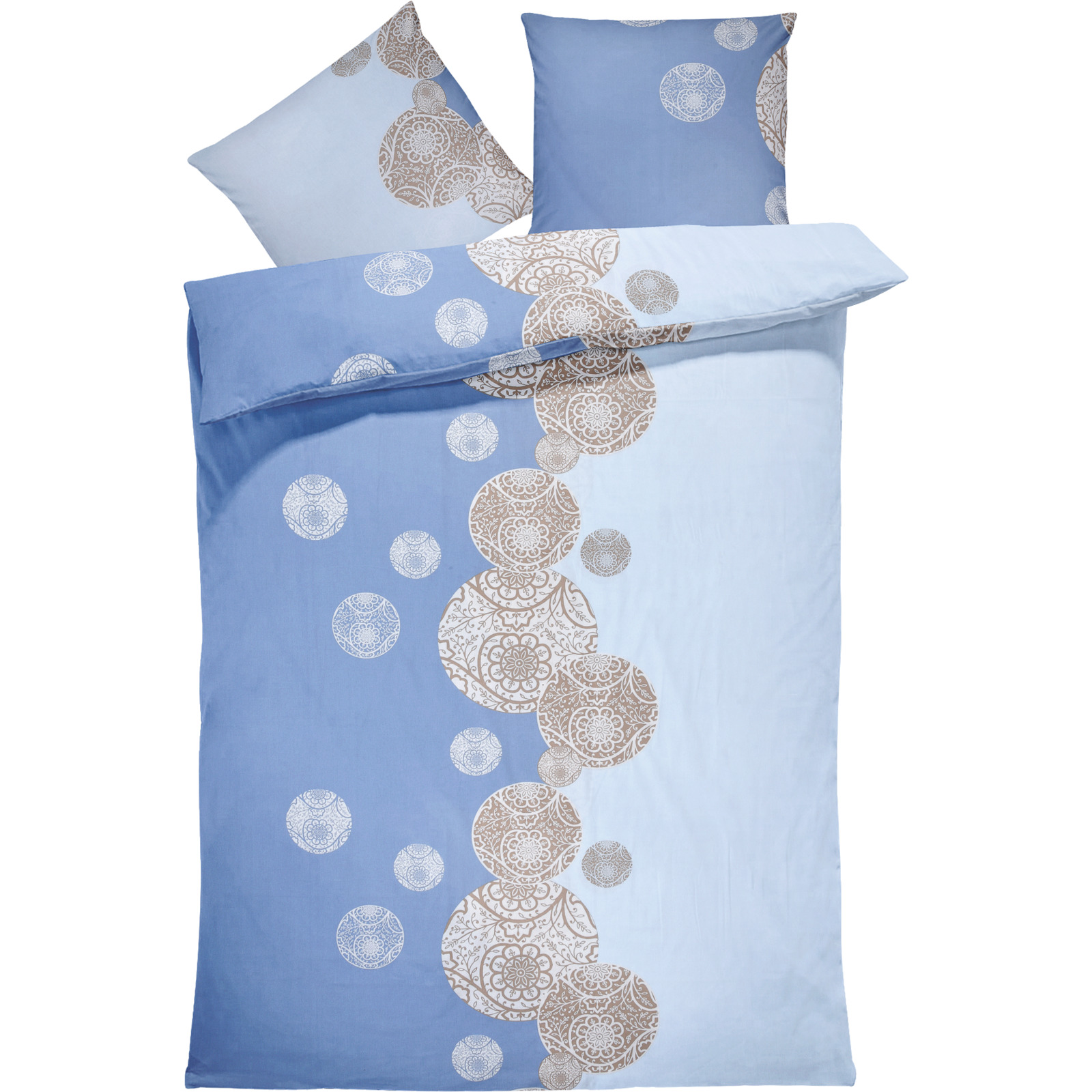 Bettwäsche blau mit Muster 200x210 2x65x65 Bettanzug Fra