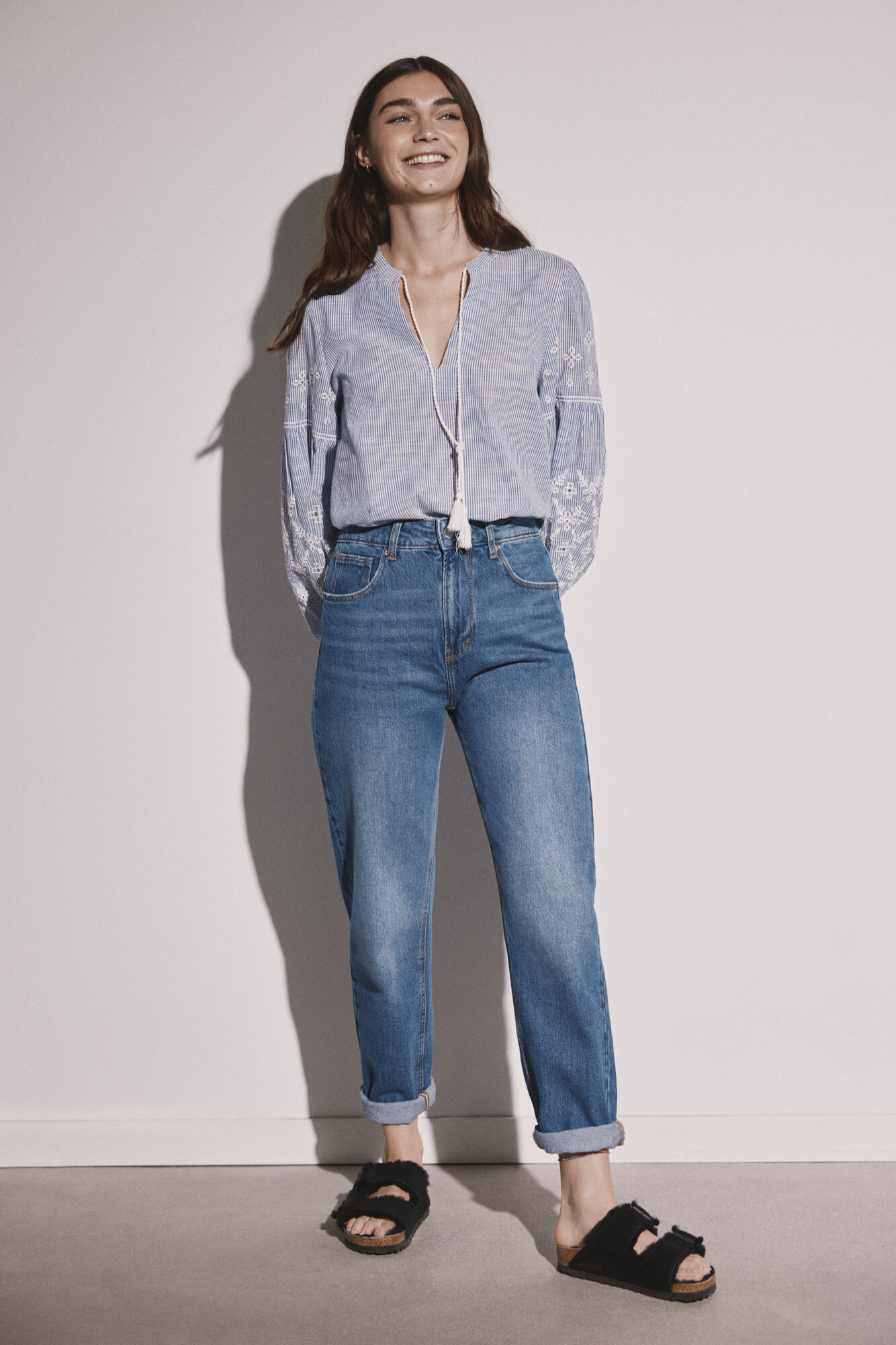 Calça jeans Mom de algodão