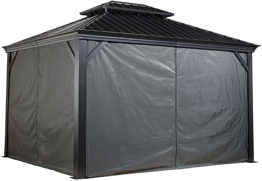 Sojag Vorhänge inkl. Clips für Pavillon Mykonos & Messina 12x16 | Grau | 240g/m² Polyester | Mit Reißverschlusstür | Komplett-Set für alle Seiten | Wetterfest & leicht zu montieren
