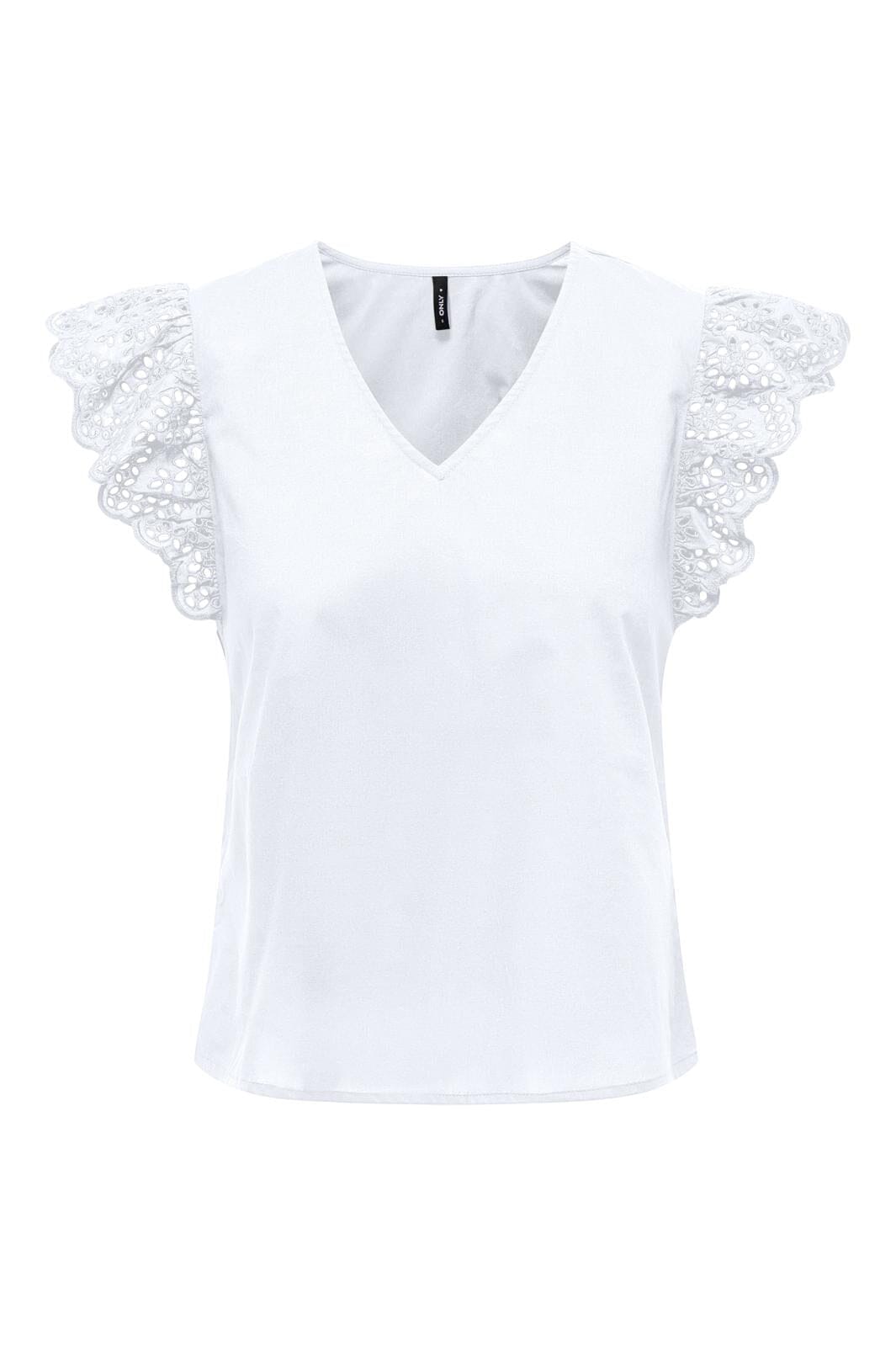 Only Onllou Life Emb S/S Frill Top 4428001 bright white