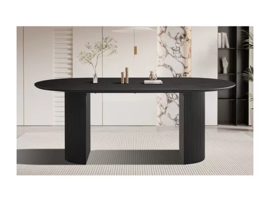 Table à manger ovale VAGOS effet bois brun foncé longueur 200cm, idéal pour une salle à manger conviviale