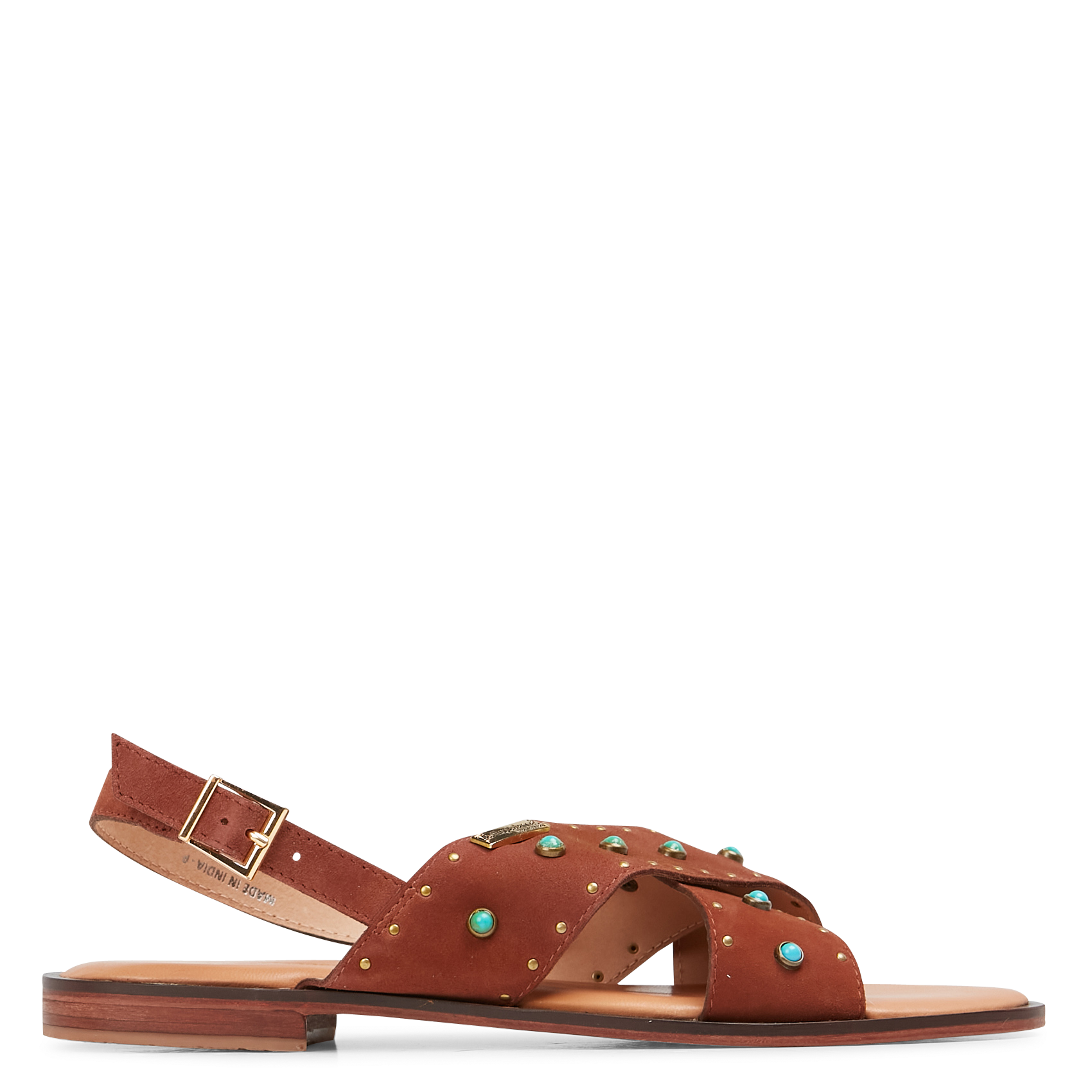 HELIXIR - Sandales plates en cuir ornées de pierres | Marron