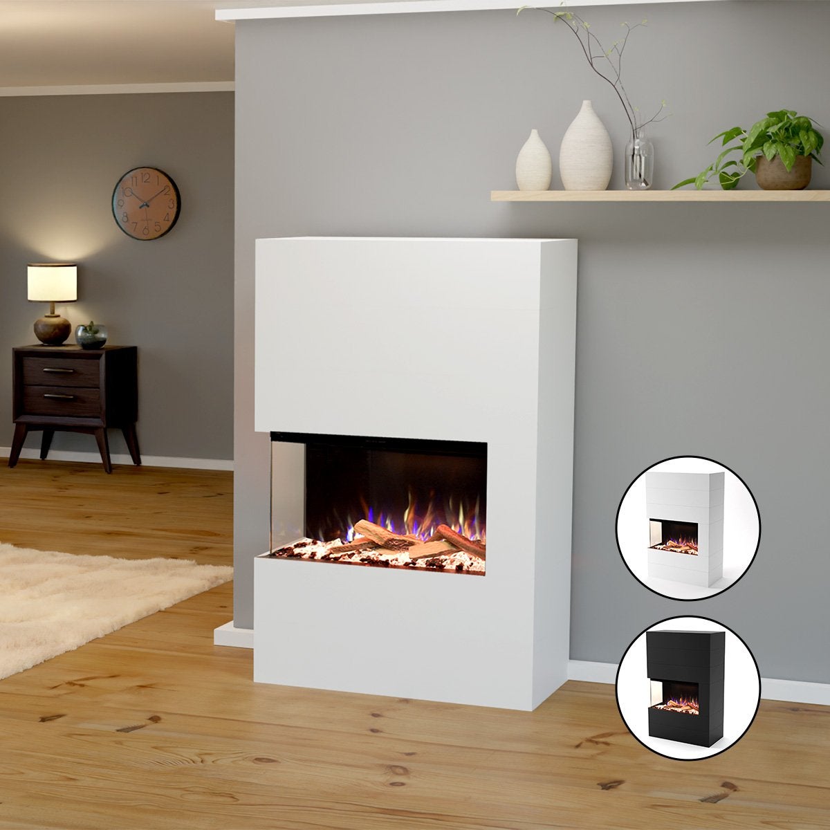 Glow Fire 'Portia' elektrische haard, linksdraaiend | LED vrijstaande haard in grijs met verwarming (1500 W) | HxBxD: 140x90x45 cm