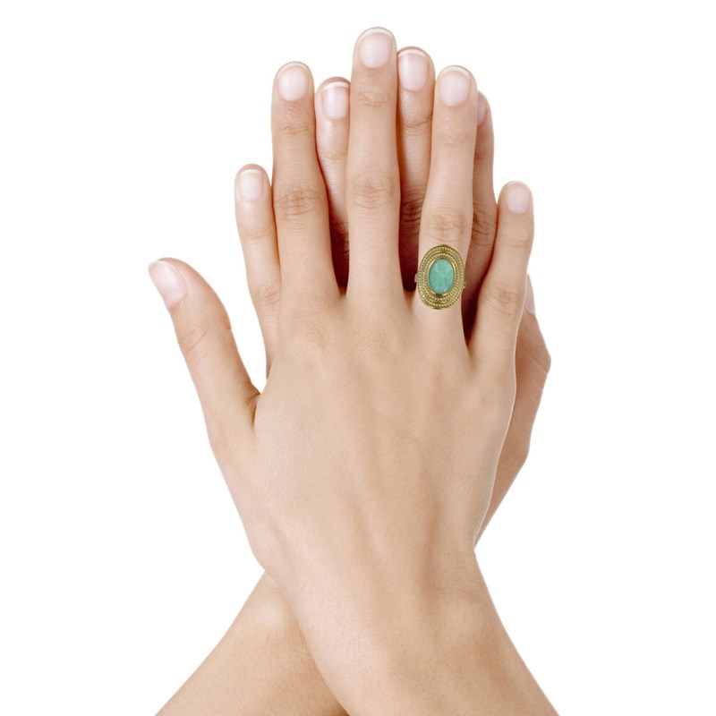 Bague Plaqué Or Ovale Torsadé et sa Pierre d'Amazonite