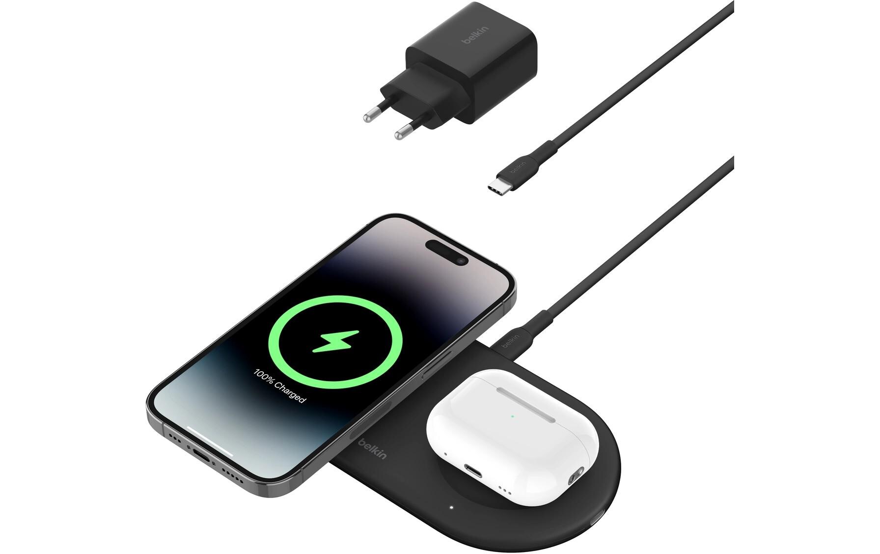 Wireless Charger Boostcharge Pro 2in1 Schwarz inkl. NetzteilVerstellbare kabellose magnetische Ladestation mit Qi2