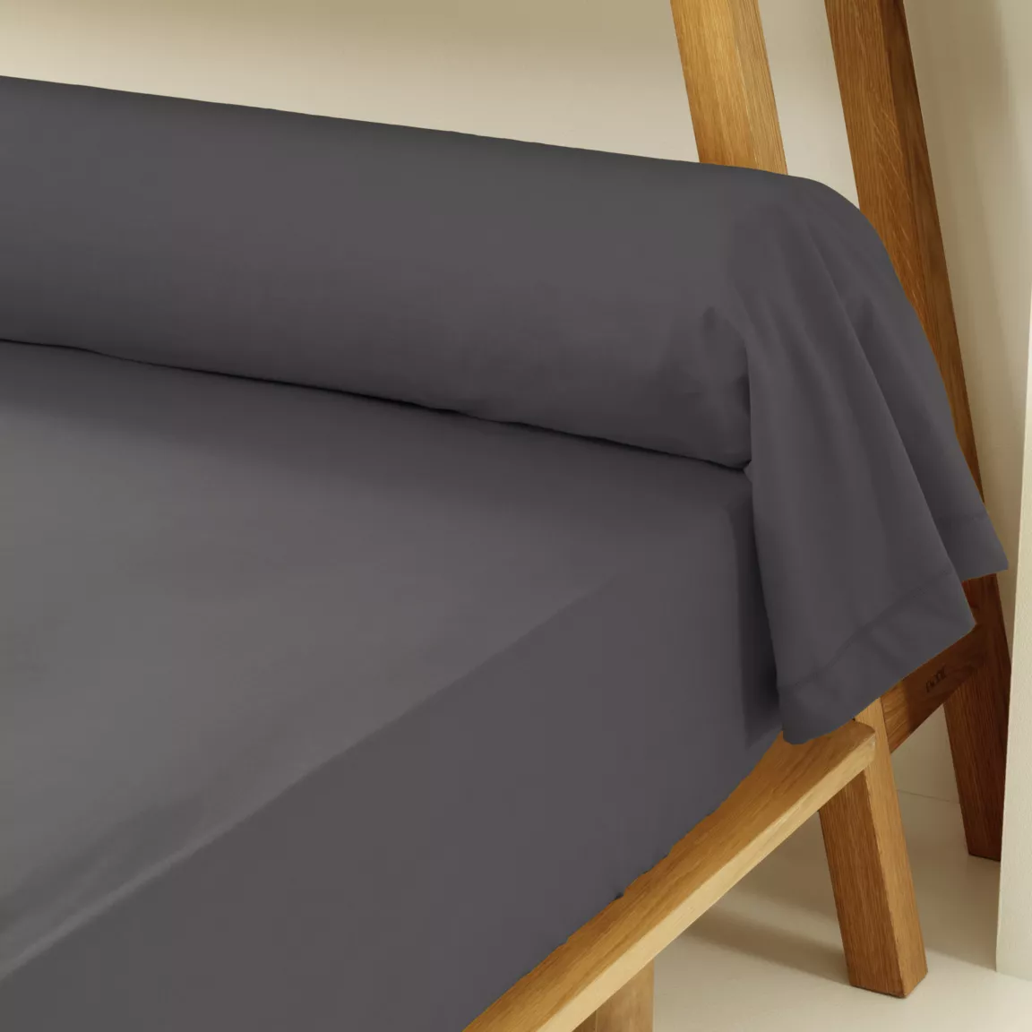 Taie de traversin percale de coton (L185 cm) Cali Gris anthracite