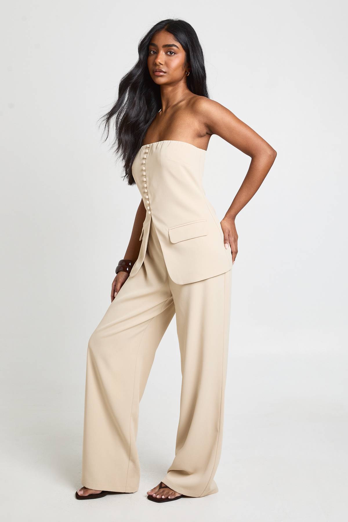 boohoo Combinaison Tailleur Bandeau à Jambes Larges