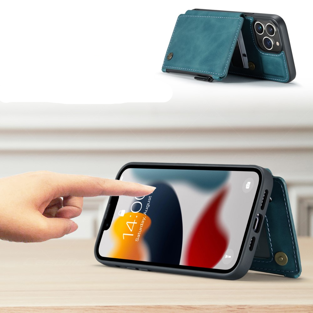 iPhone 13 Pro Leder Schutzhülle mit Münzbeutel   3 Kartenfächern - Blau / Grün