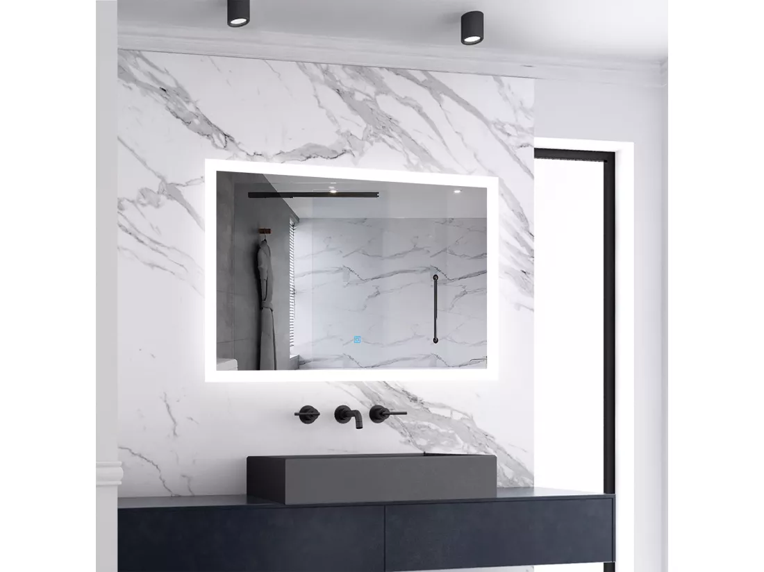 Miroir de salle de bain lumineux 100x60cm acve anti-buée，Mural Miroir - Aica