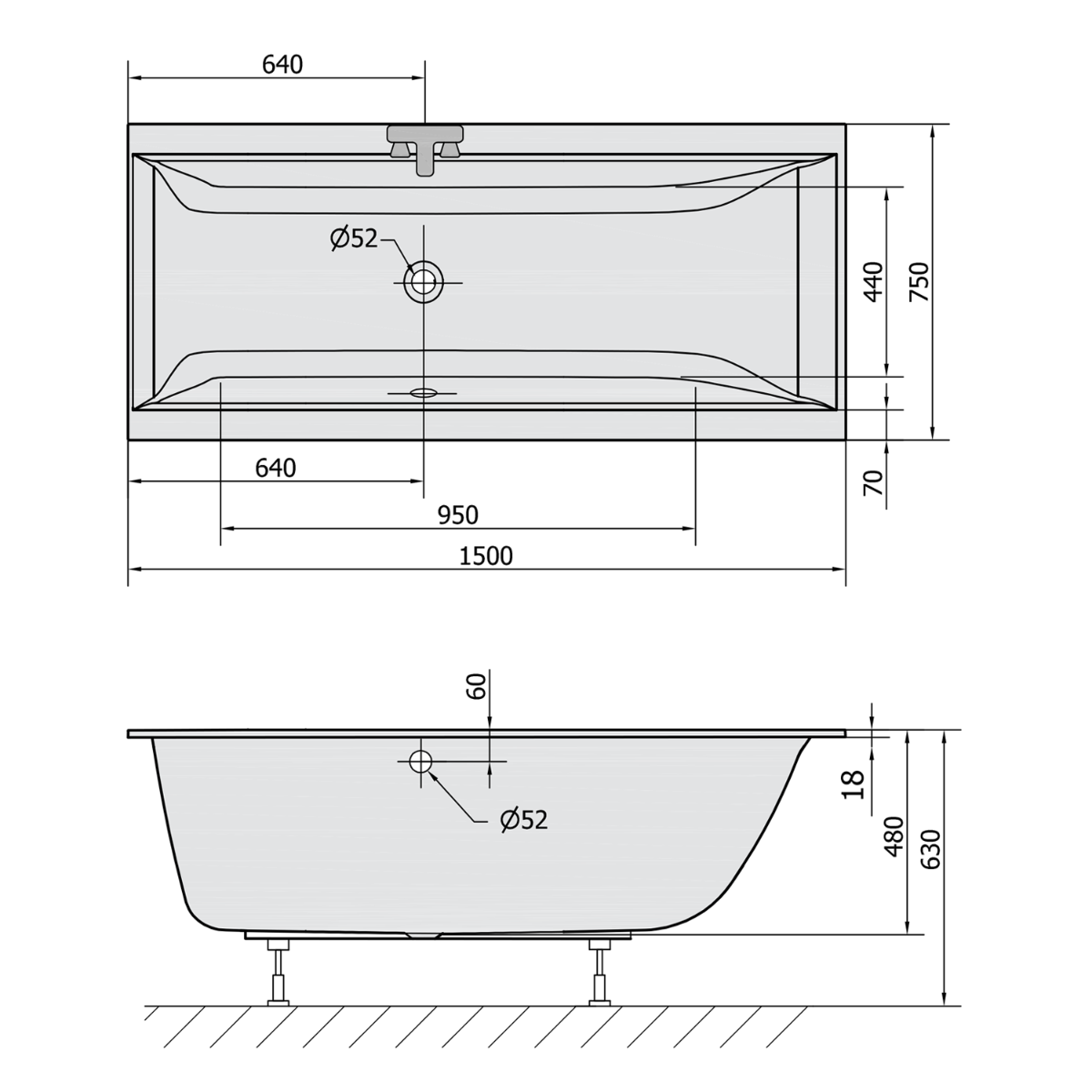 Polysan Cleo Slim ligbad 150x75x48cm wit