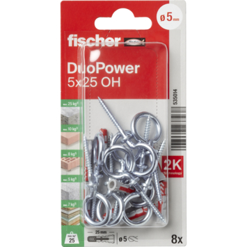 Fischer Universeelplug DuoPower 5x25mm met schroefoog 8 stuks