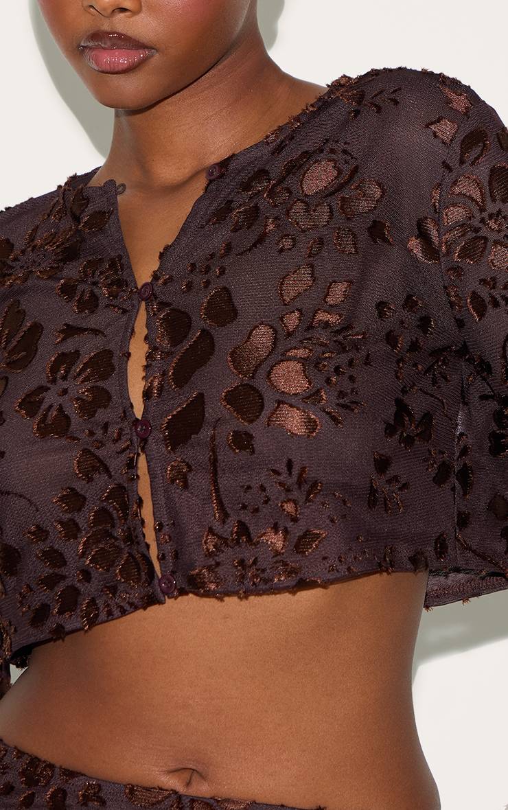 Chocolat Top Court Transparent À Fleurs Avec Boutons