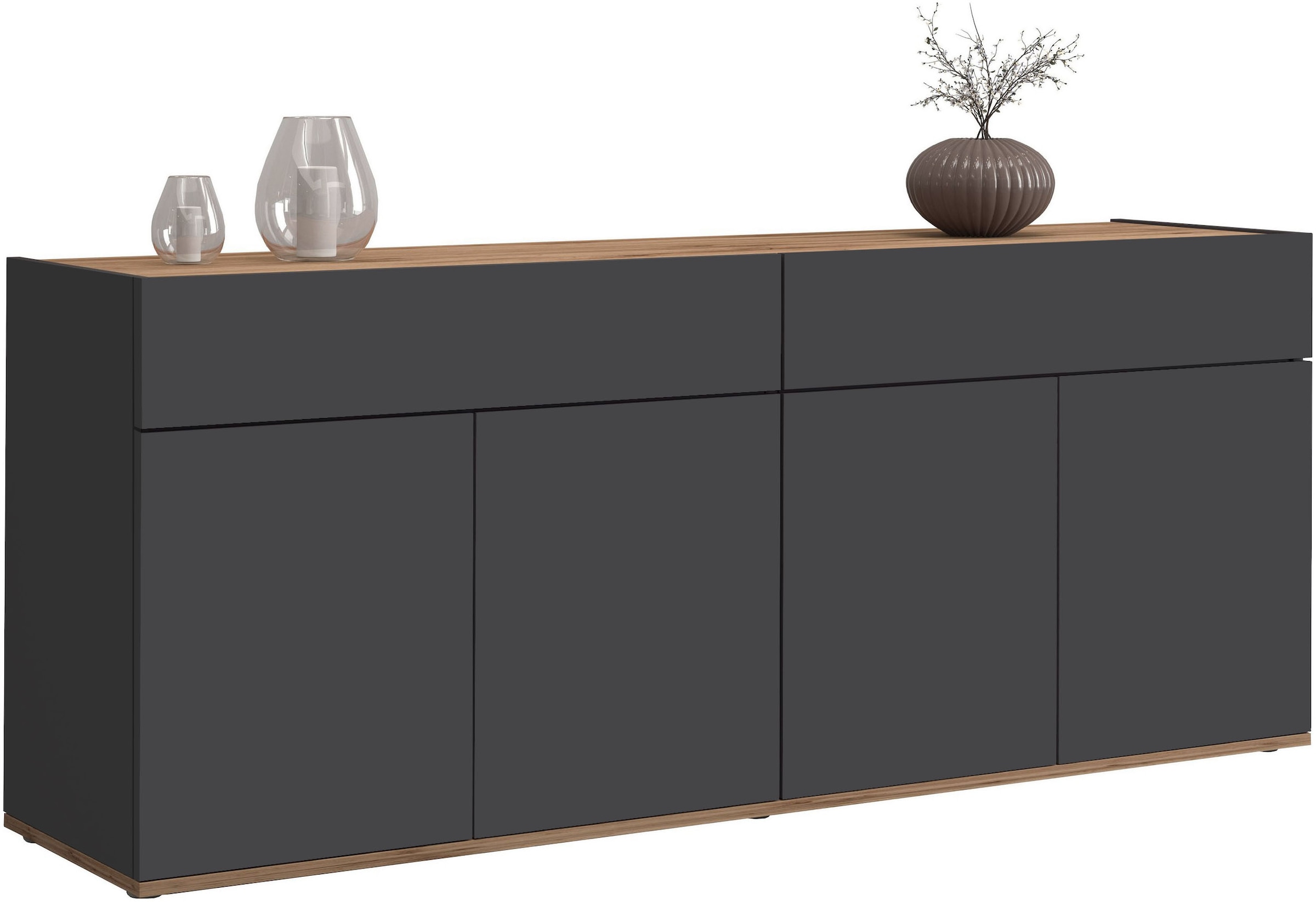 GOODproduct Sideboard »Garda Kommode, Schrank, 4 Türen mit Push-to-Open, Made in Italy« 4 Türen, 2 Schubladen, grifflos  Breite 160,1 cm, anthrazit/eiche matt