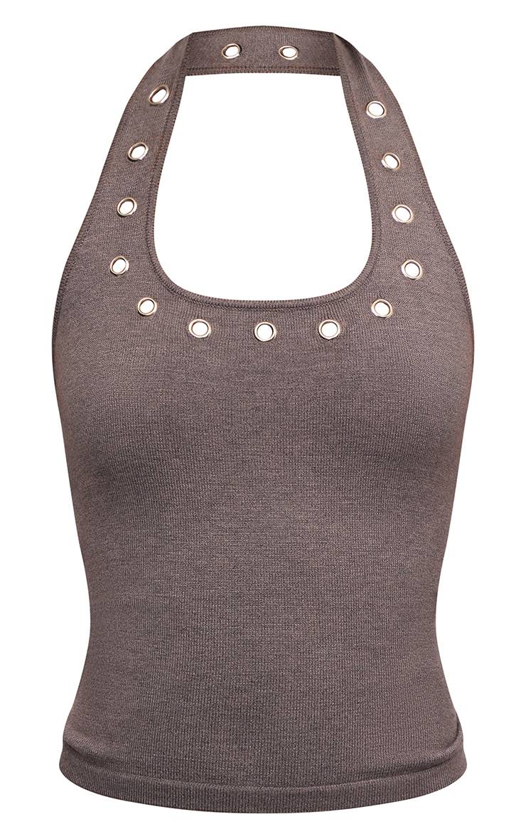 Charbon Top Tricoté À Col Licou Avec Détails D'œillets Métalliques