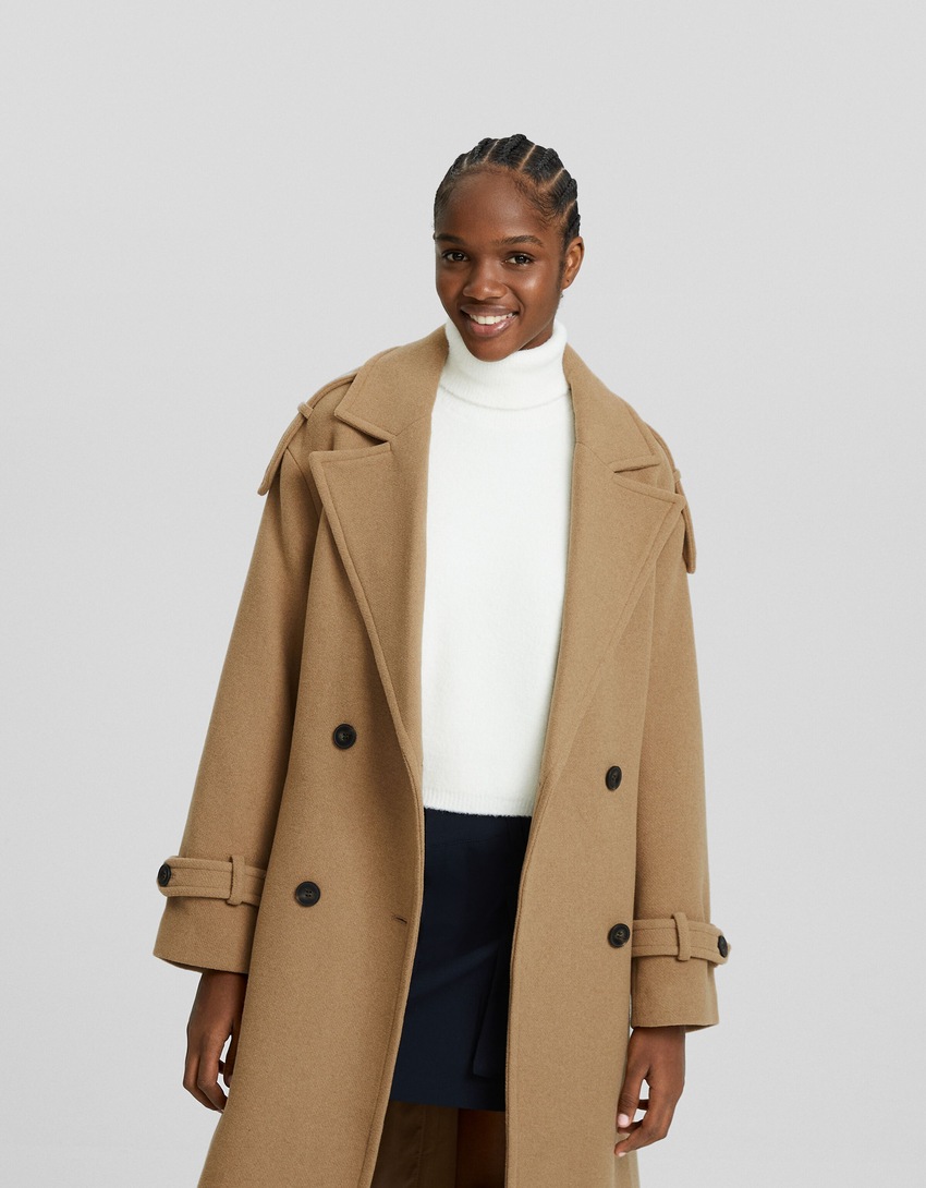 Trench coat em mistura de lã