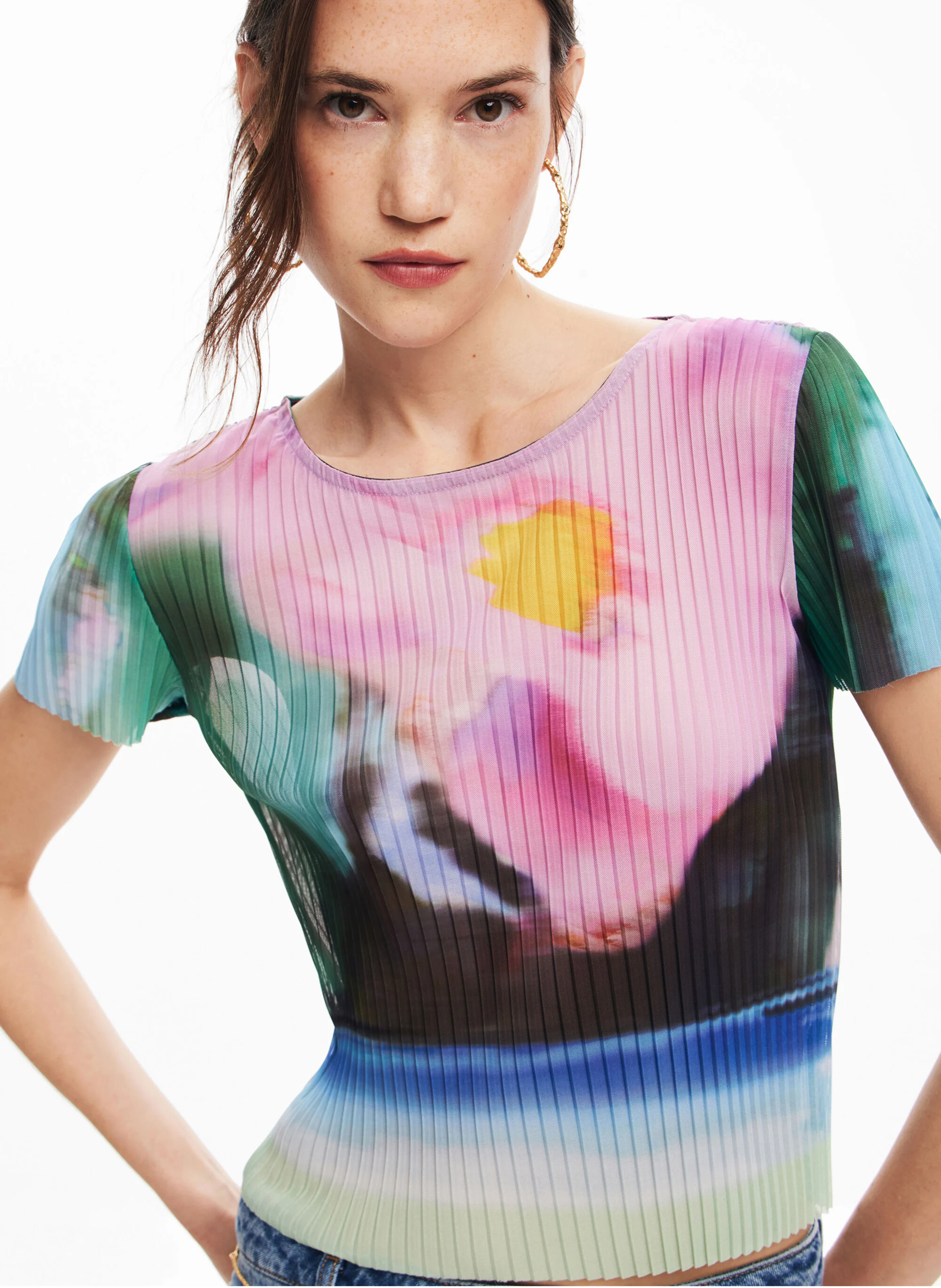 Tee-shirt col rond droit imprimé | Vert