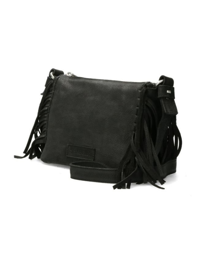 Shabbies Amsterdam Crossbody Fringes Waxed Grain Leather Zwart