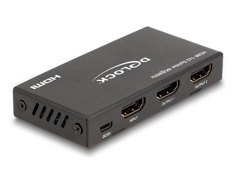 Delock 2-Port Signalsplitter HDMI-HDMI 4K/60 Hz Delock HDMI Splitter 1 x HDMI in zu 2 x HDMI out 4K 60 Hz mit Downscaler